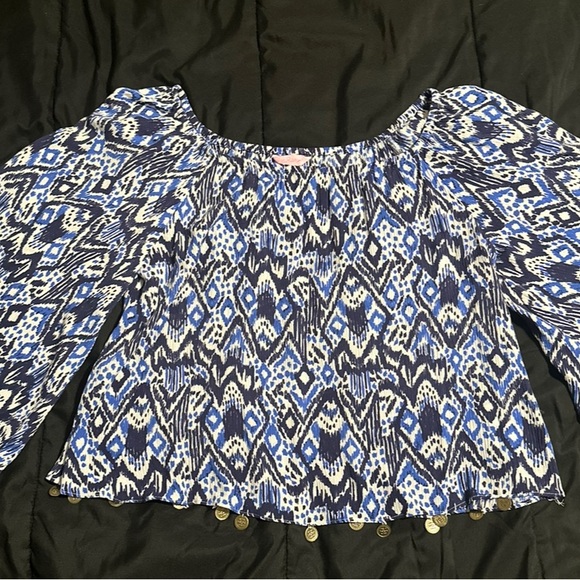 Lilly Pulitzer “Beckon Blue Oh My Cod” Delaney Off Shoulder Top - Size S - Picture 6 of 12